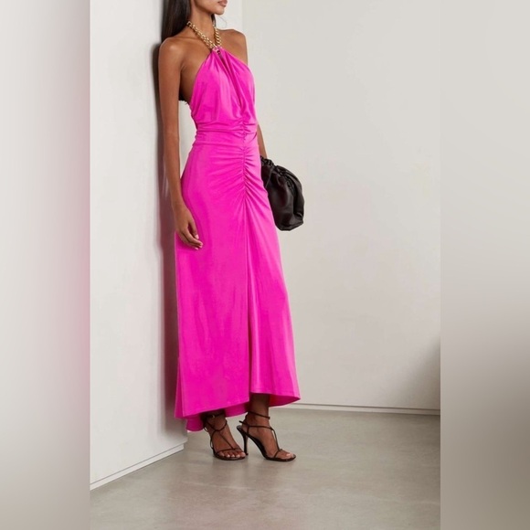 NWT Veronica Beard Reze Jersey Chain Halter Neck Ruched Maxi Dress Pink sz XL - Picture 1 of 11